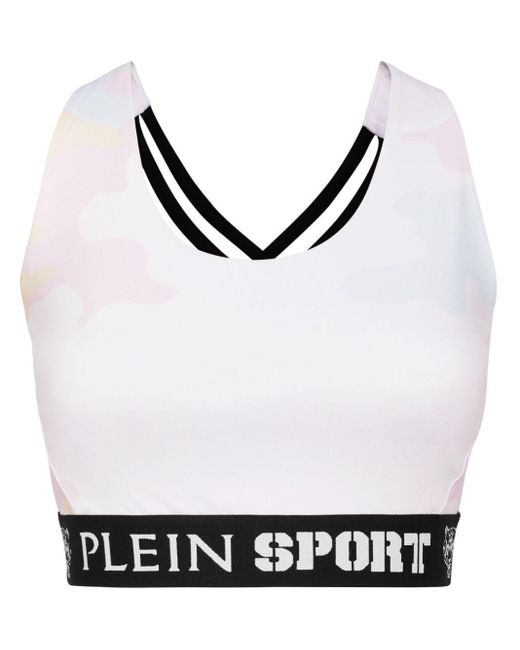 Philipp Plein Black Camouflage-print Crossover-strap Sports Bra