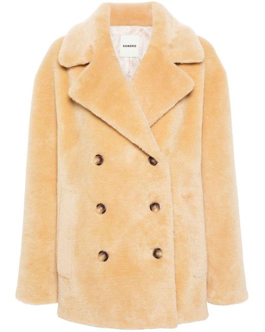 Sandro Natural Faux-Fur Double-Breasted Coat