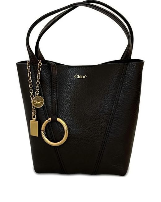 Chloé Black Schultertasche mit Lederbesatz und Kettendetail