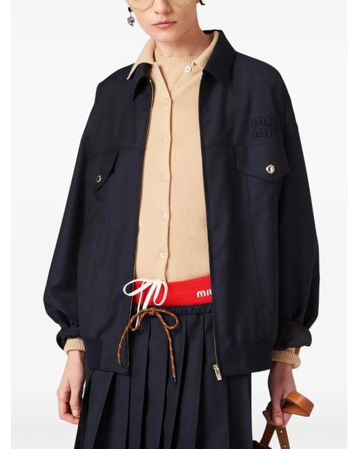 Miu Miu Blue Batavia Wool Bomber Jacket