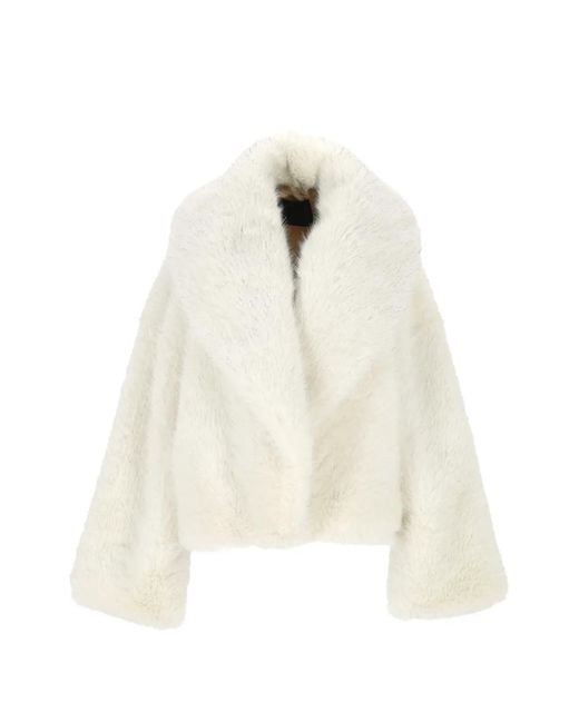 BB COUTURE White Shawl-Lapel Faux-Fur Jacket