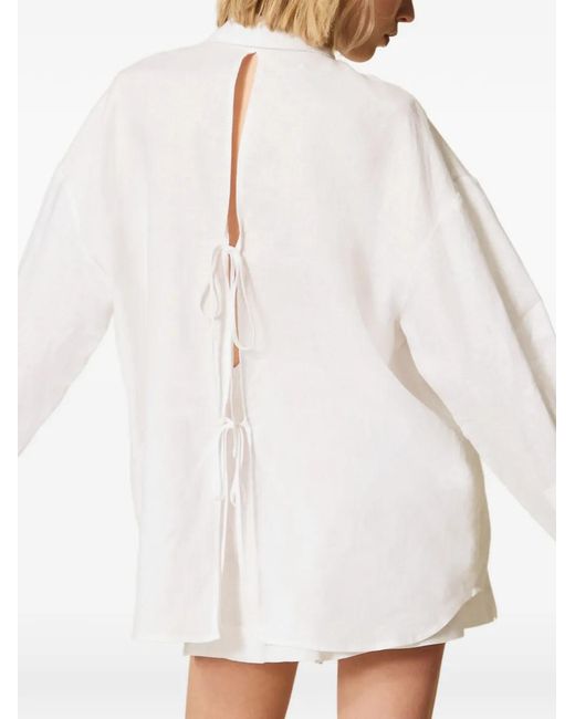 Twinset White Chest-Pocket Tie-Back Shirt