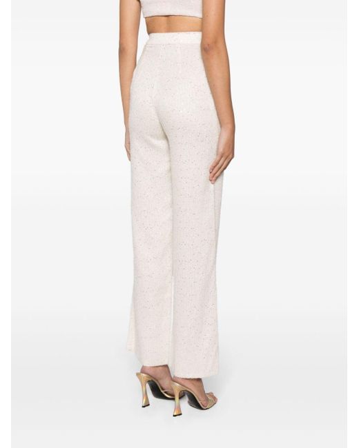 Saiid Kobeisy White Sequin-embellished Tweed High-waisted Trousers