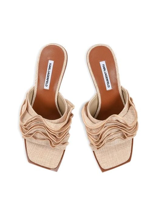 Karl Lagerfeld Natural Karmel Ruffled Squared-Toe Heeled Sandals