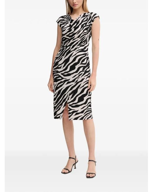 Joseph Ribkoff White Zebra-Pattern Midi Dress