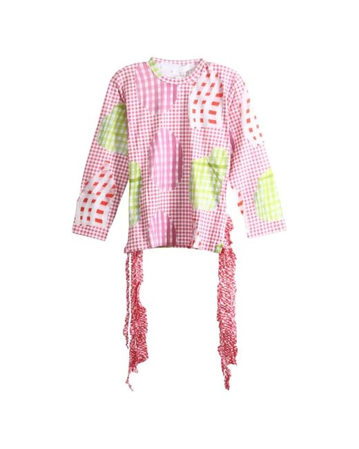 Comme des Garçons Pink Gingham Ruffled Top