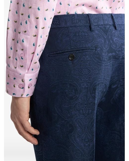 Etro Blue Jacquard Paisley Trousers for men