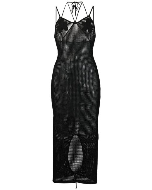 ANDREADAMO Black Fishnet-Knit Midi Dress