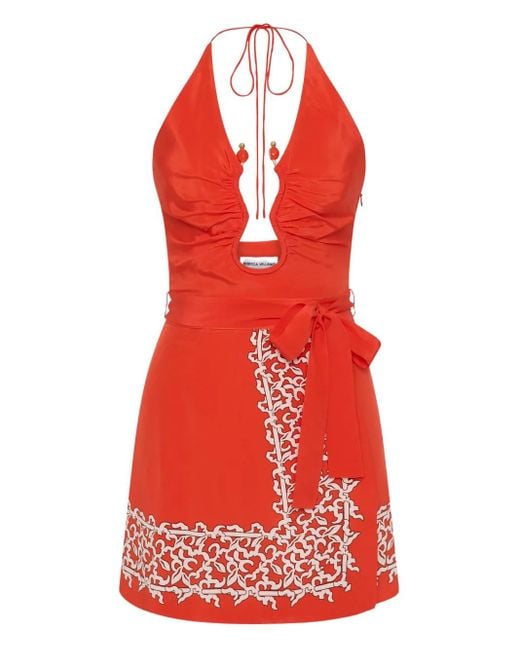 Rebecca Vallance Sundia Halterneck Embroidered Mini Dress