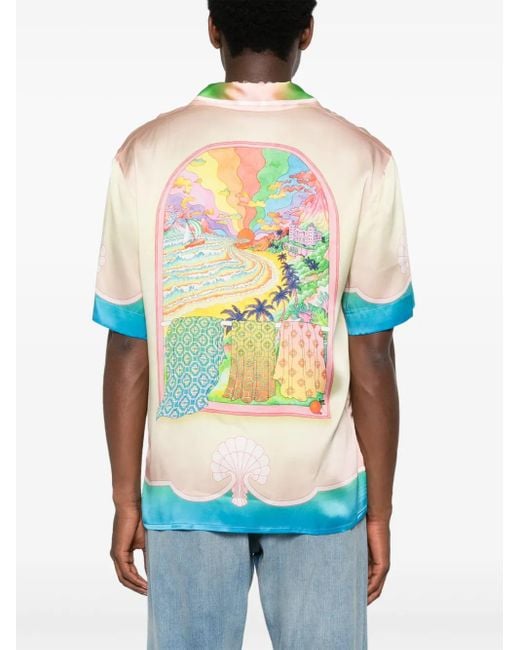 Casablanca Blue Lucid Dreams Graphic-Print Silk Shirt for men