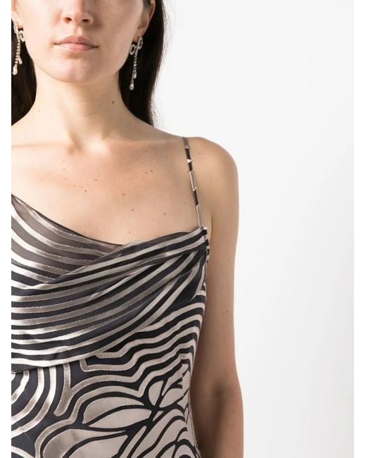 Alberta Ferretti White Rose-Print Asymmetric Sleeveless Gown