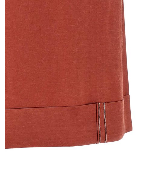 Peserico Red Pleat Turn-Up Shorts