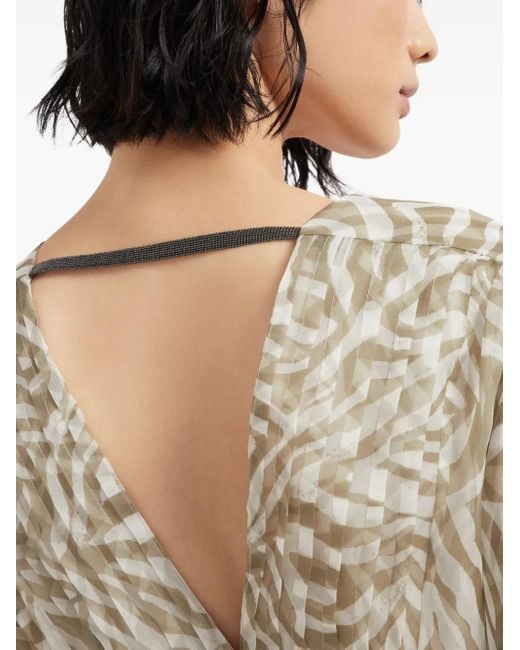 Robe Imprimée En Soie Brunello Cucinelli en coloris Natural