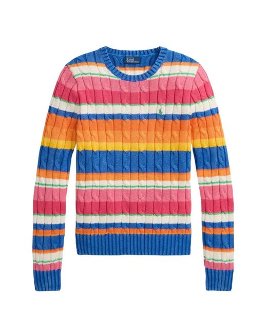 Polo Ralph Lauren レディース ホワイト ストライプ ケーブルニット 