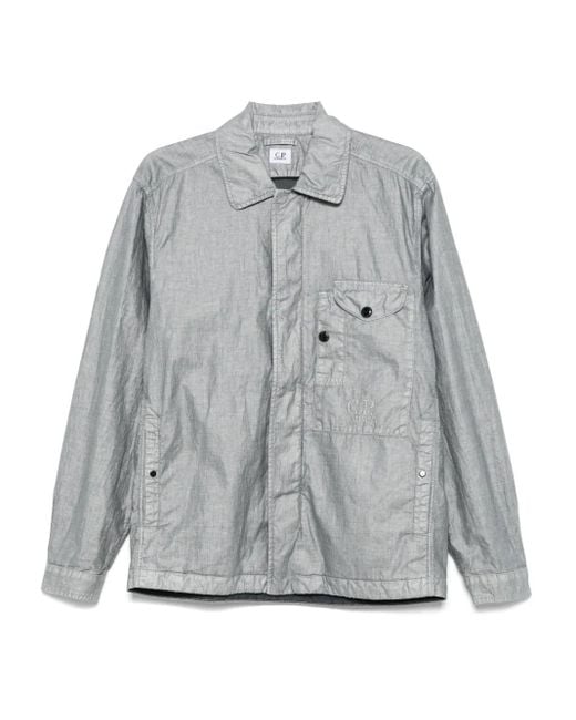 C P Company Gray Embroidered-Logo Jacket for men
