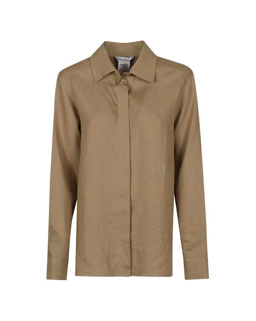 Max Mara Natural Embroidered-Logo Long-Sleeve Shirt