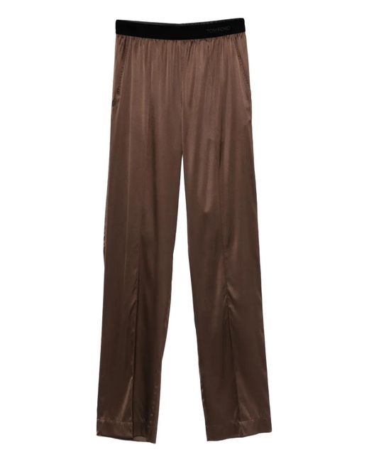 Tom Ford Brown Logo-Embroidered Trousers