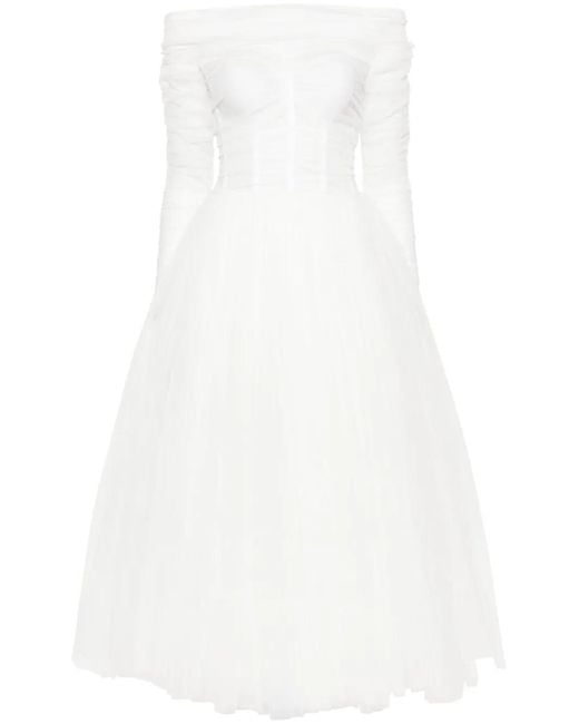 Ana Radu White Corset Tulle Midi Dress