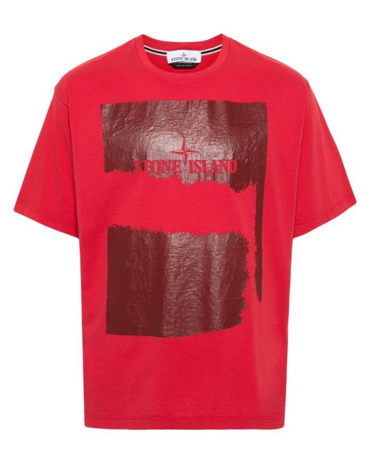 メンズ Stone Island ロゴ Tシャツ Red