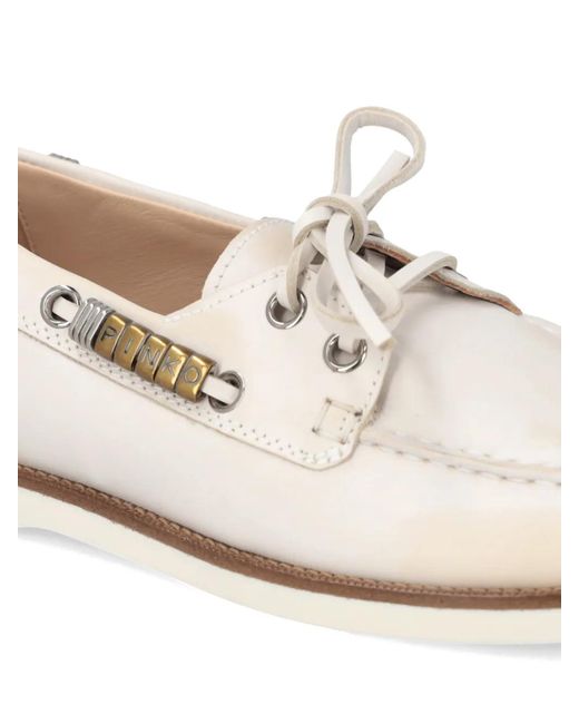 Pinko Natural Bead-Embellished Leather Loafers