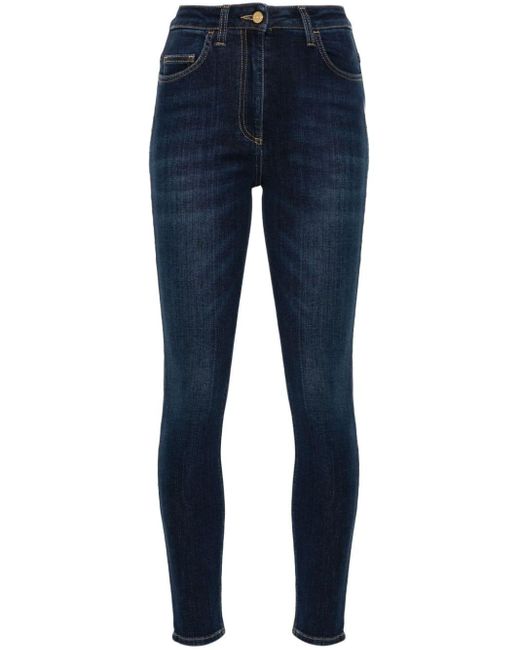 Elisabetta Franchi Blue Skinny-Jeans mit Logo-Schild