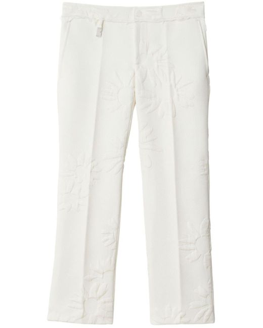 Burberry White Embroidered Straight-leg Trousers