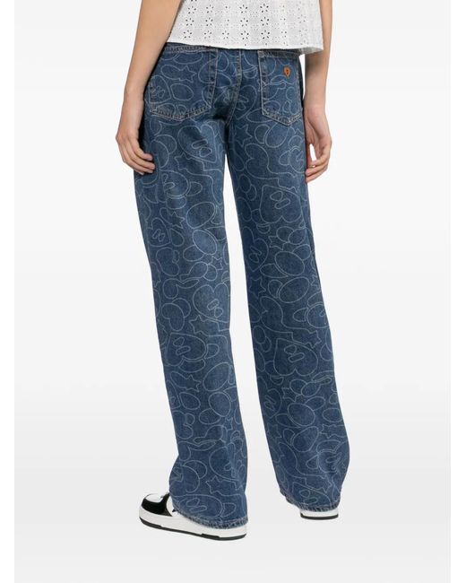 AAPE BY A BATHING AP Blue Graphic-Print Wide-Leg Jeans