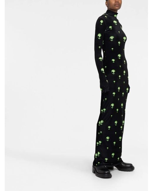 Vetements Black Graphic-Print Long-Sleeved Maxi Dress