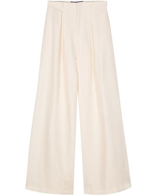 Ralph Lauren White Greer Pleat-Detail Palazzo Pants
