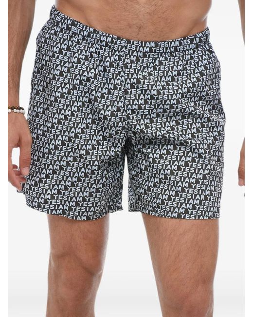 YES I AM Blue Logo-Print Swim Shorts for men