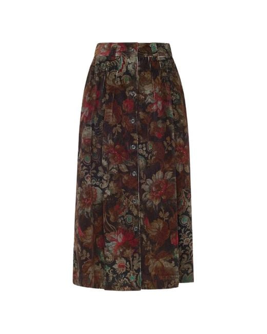 Pierre Louis Mascia Brown Floral-Print Corduroy Skirt