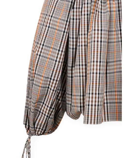A.W.A.K.E. MODE Natural One-Shoulder Checked Blouse