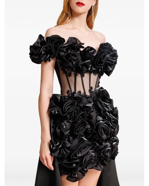 Gemy Maalouf Black Off-Shoulder Floral Dress