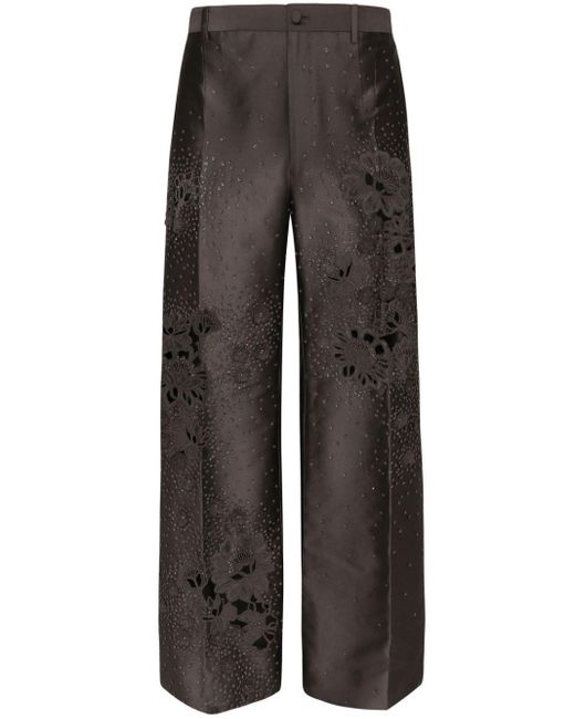 Dolce & Gabbana Gray Rhinestone-embellished Silk Trousers for men