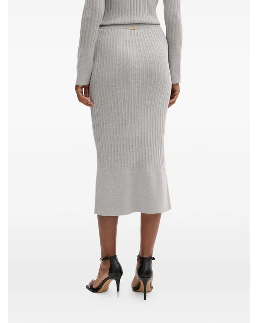 Twinset Gray Ribbed Front-Slit Midi Skirt