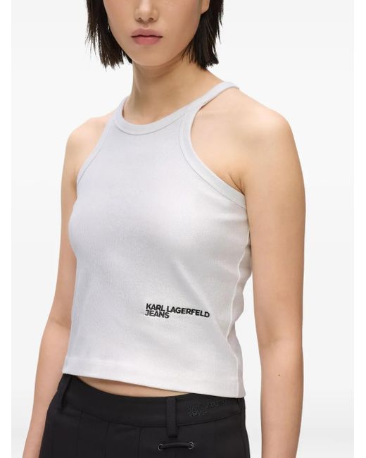 Karl Lagerfeld White Ribbed Racerback Top