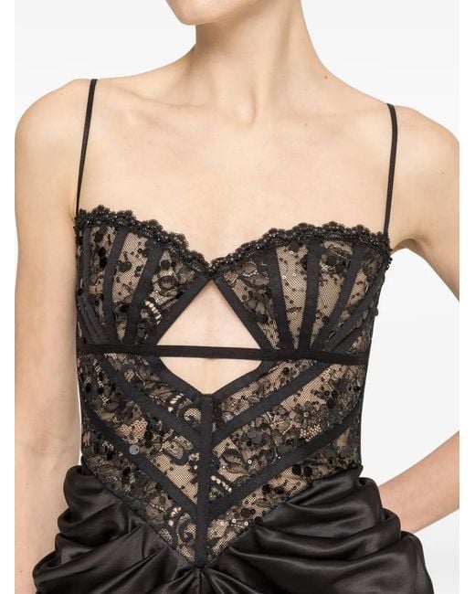 Nissa Black Lace-Panel Sequin-Embellished Maxi Dress