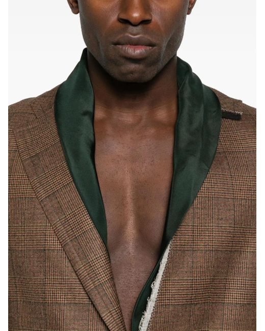 Kolor Brown Checked Single-Breasted Blazer for men