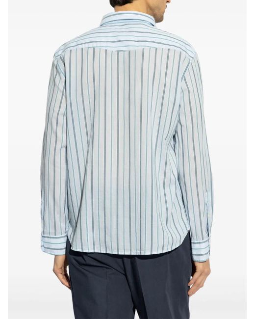 Camicia A Righe di Officine Generale in Blue da Uomo