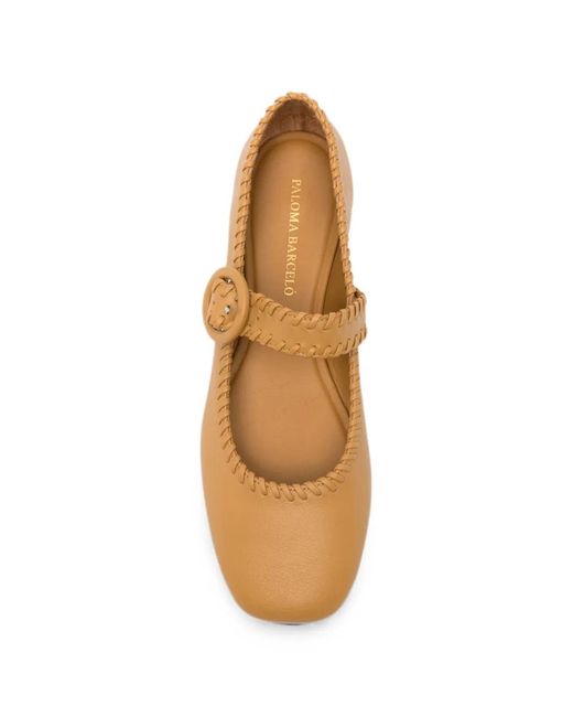 Paloma Barceló White Whipstitch-Trim Buckled Ballet Flats