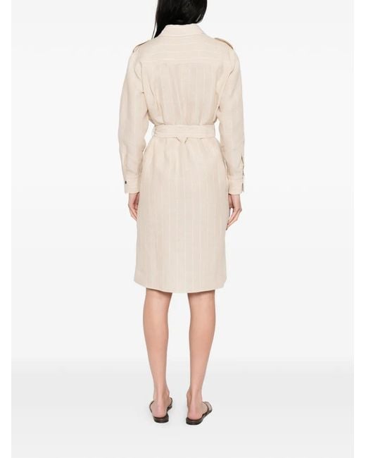 Kiton White Striped Belted Shirt Dress