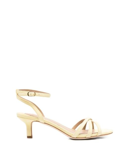 Ralph Lauren Metallic "Kendyl" Kitten Midi Heel Sandals