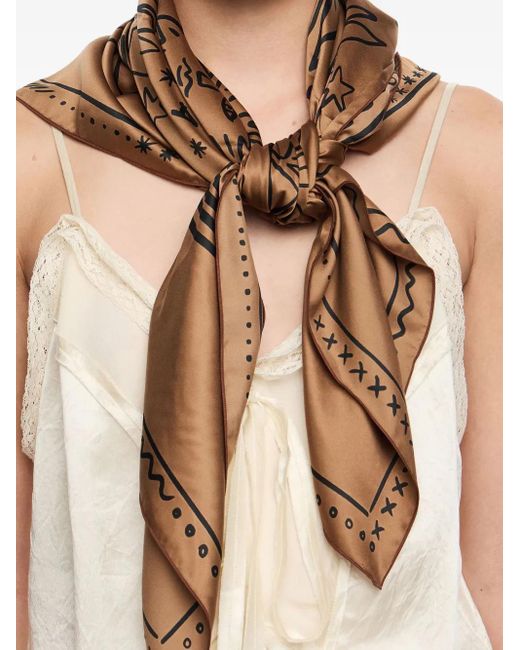 Bimba Y Lola Brown Animal-Print Scarf