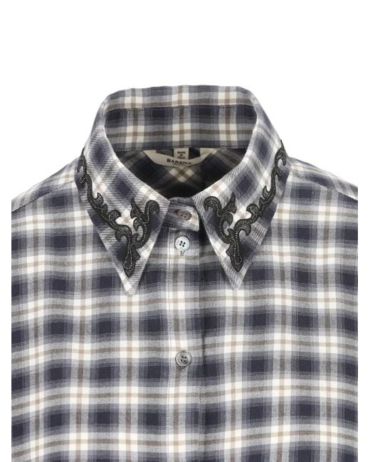 Camisa a cuadros con cuello bordado Barena de color Gray