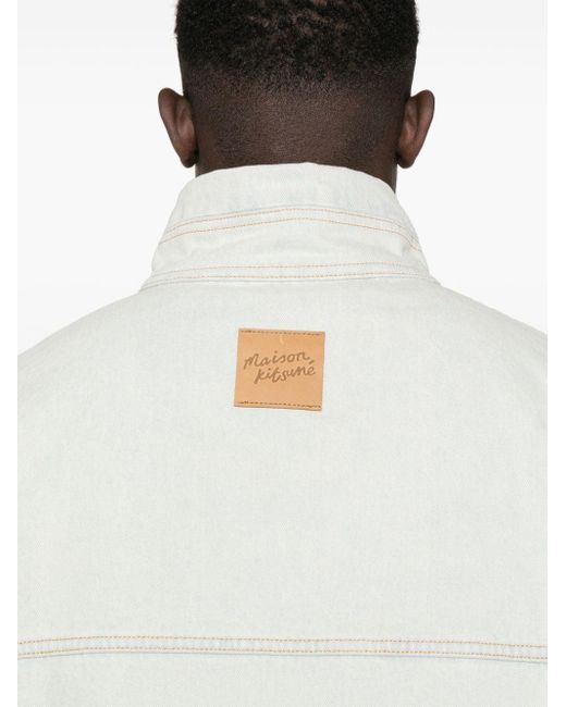 Maison Kitsuné White Logo-patch Denim Jacket for men