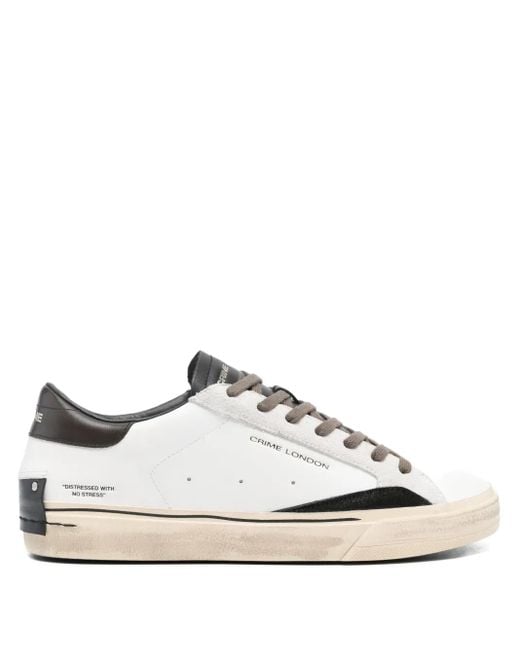 Crime London White Distressed Leather Sneakers for men