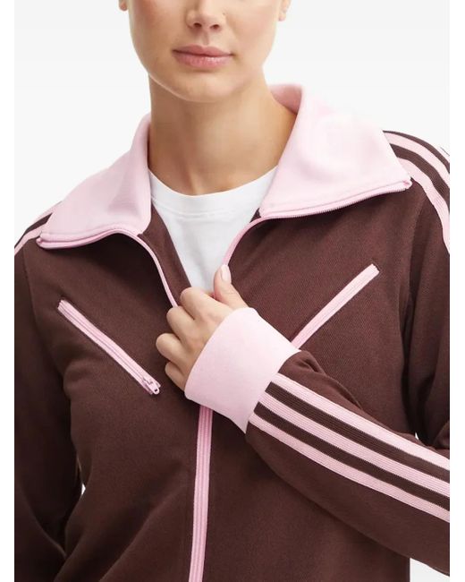 Adidas Red Three-Stripe Zip-Up Sweatshirt