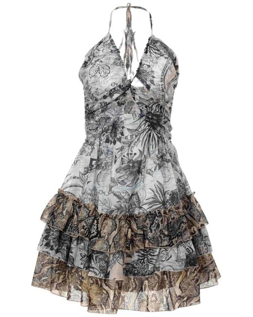 Just Cavalli Gray Floral-Print Mini Dress