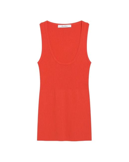 Max Mara Red Ribbed-Knit Scoop-Neck Top