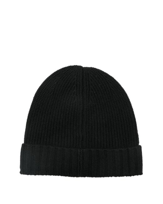 Patrizia Pepe Black Logo-Appliqué Ribbed-Knit Beanie